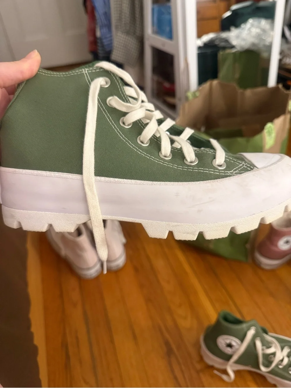 Converse Sage Green High-Top Platform Lugged Sneakers